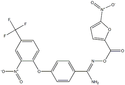 O1-[(5-nitro-2-furyl)carbonyl]-4-[2-nitro-4-(trifluoromethyl)phenoxy]benzene-1-carbohydroximamide Structure