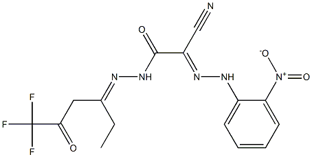 2-cyano-N'-[(E)-1-ethyl-4,4,4-trifluoro-3-oxobutylidene]-2-[(E)-2-(2-nitrophenyl)hydrazono]acetohydrazide Structure