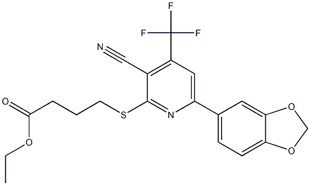 ethyl 4-{[6-(1,3-benzodioxol-5-yl)-3-cyano-4-(trifluoromethyl)-2-pyridinyl]sulfanyl}butanoate 구조식 이미지