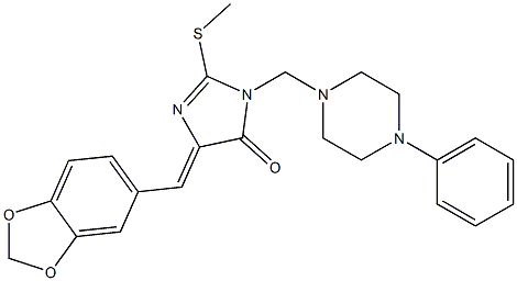 5-(1,3-benzodioxol-5-ylmethylene)-2-(methylsulfanyl)-3-[(4-phenylpiperazino)methyl]-3,5-dihydro-4H-imidazol-4-one Structure