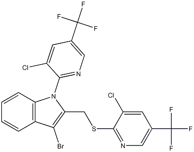 3-bromo-1-[3-chloro-5-(trifluoromethyl)-2-pyridinyl]-2-({[3-chloro-5-(trifluoromethyl)-2-pyridinyl]sulfanyl}methyl)-1H-indole 구조식 이미지