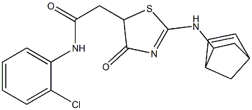 N1-(2-chlorophenyl)-2-[2-(bicyclo[2.2.1]hept-5-en-2-ylamino)-4-oxo-4,5-dihydro-1,3-thiazol-5-yl]acetamide 구조식 이미지