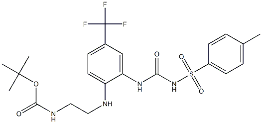 tert-butyl N-{2-[2-[({[(4-methylphenyl)sulfonyl]amino}carbonyl)amino]-4-(trifluoromethyl)anilino]ethyl}carbamate Structure