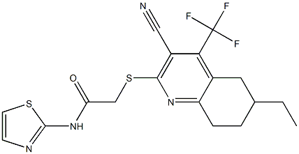 2-{[3-cyano-6-ethyl-4-(trifluoromethyl)-5,6,7,8-tetrahydro-2-quinolinyl]sulfanyl}-N-(1,3-thiazol-2-yl)acetamide Structure