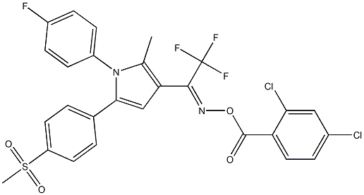 N-[(2,4-dichlorobenzoyl)oxy]-N-((Z)-2,2,2-trifluoro-1-{1-(4-fluorophenyl)-2-methyl-5-[4-(methylsulfonyl)phenyl]-1H-pyrrol-3-yl}ethylidene)amine 구조식 이미지