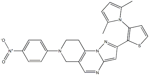 2-[3-(2,5-dimethyl-1H-pyrrol-1-yl)-2-thienyl]-7-(4-nitrophenyl)-6,7,8,9-tetrahydropyrazolo[1,5-a]pyrido[3,4-e]pyrimidine 구조식 이미지