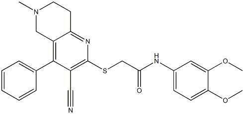2-[(3-cyano-6-methyl-4-phenyl-5,6,7,8-tetrahydro[1,6]naphthyridin-2-yl)sulfanyl]-N-(3,4-dimethoxyphenyl)acetamide 구조식 이미지