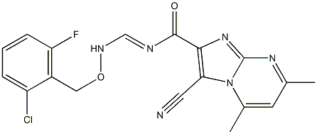 N-((E)-{[(2-chloro-6-fluorobenzyl)oxy]amino}methylidene)-3-cyano-5,7-dimethylimidazo[1,2-a]pyrimidine-2-carboxamide 구조식 이미지