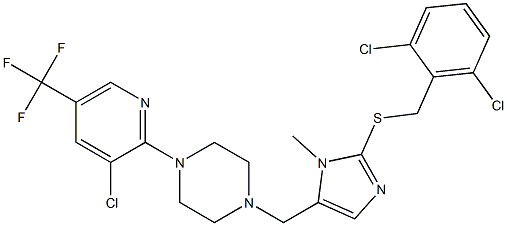 1-[3-chloro-5-(trifluoromethyl)-2-pyridinyl]-4-({2-[(2,6-dichlorobenzyl)sulfanyl]-1-methyl-1H-imidazol-5-yl}methyl)piperazine Structure