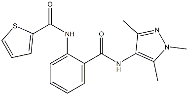 N2-(2-{[(1,3,5-trimethyl-1H-pyrazol-4-yl)amino]carbonyl}phenyl)thiophene-2-carboxamide 구조식 이미지