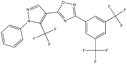 3-[3,5-di(trifluoromethyl)phenyl]-5-[1-phenyl-5-(trifluoromethyl)-1H-pyrazol-4-yl]-1,2,4-oxadiazole 구조식 이미지