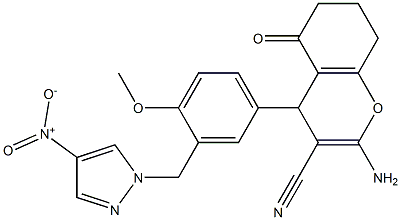 2-amino-4-{4-methoxy-3-[(4-nitro-1H-pyrazol-1-yl)methyl]phenyl}-5-oxo-5,6,7,8-tetrahydro-4H-chromene-3-carbonitrile 구조식 이미지