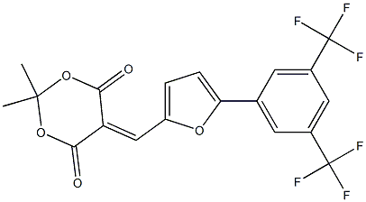 5-({5-[3,5-di(trifluoromethyl)phenyl]-2-furyl}methylidene)-2,2-dimethyl-1,3-dioxane-4,6-dione Structure