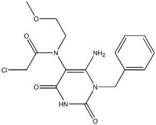 N-(6-Amino-1-benzyl-2,4-dioxo-1,2,3,4-tetrahydro-pyrimidin-5-yl)-2-chloro-N-(2-methoxy-ethyl)-acetamide 구조식 이미지