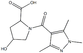 4-hydroxy-1-[(1,3,5-trimethyl-1H-pyrazol-4-yl)carbonyl]pyrrolidine-2-carboxylic acid 구조식 이미지