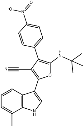 3-Furancarbonitrile,  5-[(1,1-dimethylethyl)amino]-2-(7-methyl-1H-indol-3-yl)-4-(4-nitrophenyl)- 구조식 이미지