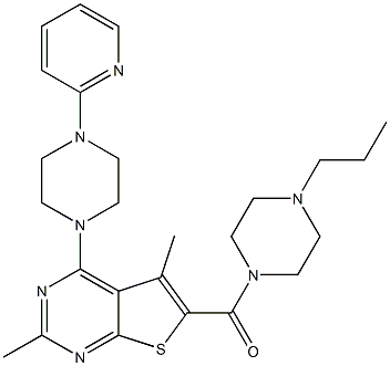 [3,7-dimethyl-5-(4-pyridin-2-ylpiperazin-1-yl)-9-thia-2,4-diazabicyclo[4.3.0]nona-1,3,5,7-tetraen-8-yl]-(4-propylpiperazin-1-yl)methanone Structure