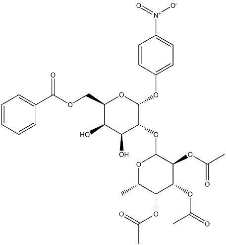 p-Nitrophenyl 6-O-Benzoyl-2-O-(2,3,4-tri-O-acetyl--L-fucopyranosyl)-a-D-galactopyranoside 구조식 이미지