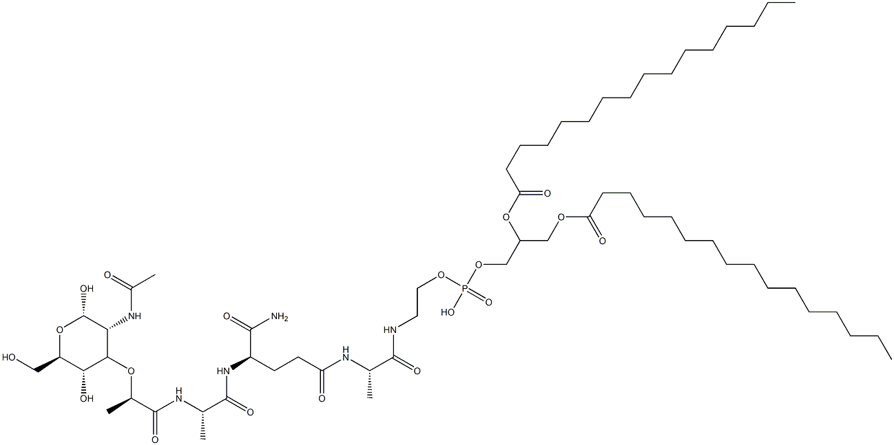 2-[[(2S)-2-[[(4R)-4-[[(2S)-2-[[(2R)-2-[(2S,3R,4R,5S,6R)-3-acetamido-2,5-dihydroxy-6-(hydroxymethyl)oxan-4-yl]oxypropanoyl]amino]propanoyl]amino]-4-carbamoyl-butanoyl]amino]propanoyl]amino]ethoxy-(2,3-dihexadecanoyloxypropoxy)phosphinic acid Structure
