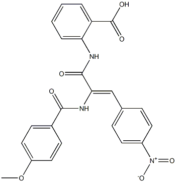 2-({3-{4-nitrophenyl}-2-[(4-methoxybenzoyl)amino]acryloyl}amino)benzoic acid Structure