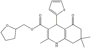 tetrahydrofuran-2-ylmethyl 2,7,7-trimethyl-5-oxo-4-thien-2-yl-1,4,5,6,7,8-hexahydroquinoline-3-carboxylate Structure