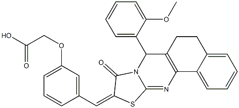 {3-[(7-(2-methoxyphenyl)-9-oxo-5,7-dihydro-6H-benzo[h][1,3]thiazolo[2,3-b]quinazolin-10(9H)-ylidene)methyl]phenoxy}acetic acid 구조식 이미지