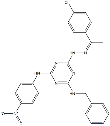 1-(4-chlorophenyl)ethanone (4-(benzylamino)-6-{4-nitroanilino}-1,3,5-triazin-2-yl)hydrazone Structure