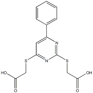 ({2-[(carboxymethyl)sulfanyl]-6-phenyl-4-pyrimidinyl}sulfanyl)acetic acid 구조식 이미지
