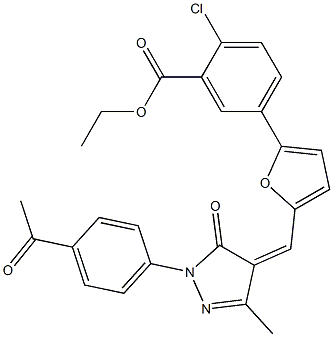 ethyl 5-(5-{[1-(4-acetylphenyl)-3-methyl-5-oxo-1,5-dihydro-4H-pyrazol-4-ylidene]methyl}-2-furyl)-2-chlorobenzoate 구조식 이미지