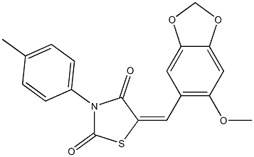 5-[(6-methoxy-1,3-benzodioxol-5-yl)methylene]-3-(4-methylphenyl)-1,3-thiazolidine-2,4-dione 구조식 이미지