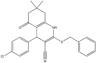 2-(benzylsulfanyl)-4-(4-chlorophenyl)-7,7-dimethyl-5-oxo-1,4,5,6,7,8-hexahydro-3-quinolinecarbonitrile 구조식 이미지