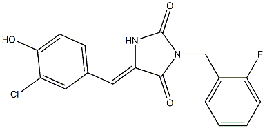 5-(3-chloro-4-hydroxybenzylidene)-3-(2-fluorobenzyl)-2,4-imidazolidinedione Structure