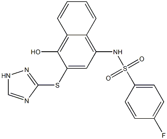 4-fluoro-N-[4-hydroxy-3-(1H-1,2,4-triazol-3-ylsulfanyl)-1-naphthyl]benzenesulfonamide 구조식 이미지