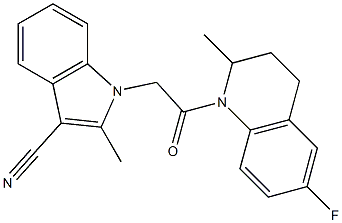 1-[2-(6-fluoro-2-methyl-3,4-dihydro-1(2H)-quinolinyl)-2-oxoethyl]-2-methyl-1H-indole-3-carbonitrile 구조식 이미지