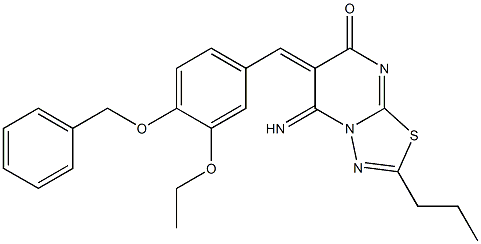 6-[4-(benzyloxy)-3-ethoxybenzylidene]-5-imino-2-propyl-5,6-dihydro-7H-[1,3,4]thiadiazolo[3,2-a]pyrimidin-7-one Structure