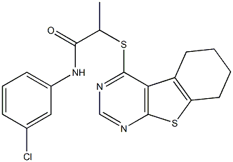 N-(3-chlorophenyl)-2-(5,6,7,8-tetrahydro[1]benzothieno[2,3-d]pyrimidin-4-ylsulfanyl)propanamide Structure