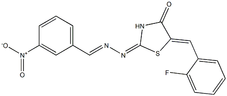 3-nitrobenzaldehyde [5-(2-fluorobenzylidene)-4-oxo-1,3-thiazolidin-2-ylidene]hydrazone Structure