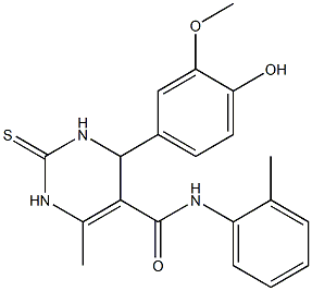 4-[4-hydroxy-3-(methyloxy)phenyl]-6-methyl-N-(2-methylphenyl)-2-thioxo-1,2,3,4-tetrahydropyrimidine-5-carboxamide 구조식 이미지