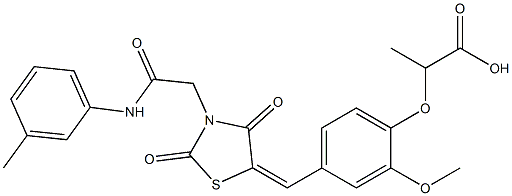 2-[4-({2,4-dioxo-3-[2-oxo-2-(3-toluidino)ethyl]-1,3-thiazolidin-5-ylidene}methyl)-2-methoxyphenoxy]propanoic acid Structure