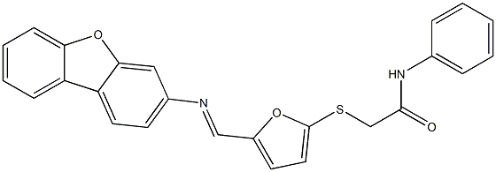 2-({5-[(dibenzo[b,d]furan-3-ylimino)methyl]-2-furyl}sulfanyl)-N-phenylacetamide Structure