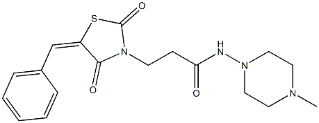 3-(5-benzylidene-2,4-dioxo-1,3-thiazolidin-3-yl)-N-(4-methyl-1-piperazinyl)propanamide 구조식 이미지