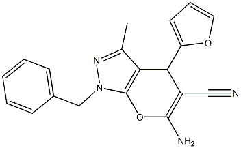 6-amino-1-benzyl-4-(2-furyl)-3-methyl-1,4-dihydropyrano[2,3-c]pyrazole-5-carbonitrile Structure