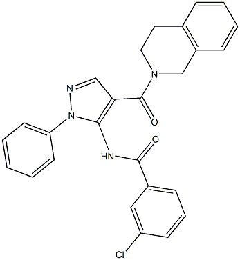 3-chloro-N-[4-(3,4-dihydro-2(1H)-isoquinolinylcarbonyl)-1-phenyl-1H-pyrazol-5-yl]benzamide Structure