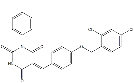 5-{4-[(2,4-dichlorobenzyl)oxy]benzylidene}-1-(4-methylphenyl)-2,4,6(1H,3H,5H)-pyrimidinetrione 구조식 이미지