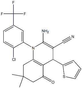 2-amino-1-[2-chloro-5-(trifluoromethyl)phenyl]-7,7-dimethyl-5-oxo-4-(2-thienyl)-1,4,5,6,7,8-hexahydro-3-quinolinecarbonitrile 구조식 이미지