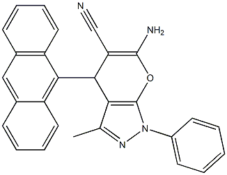 6-amino-4-(9-anthryl)-3-methyl-1-phenyl-1,4-dihydropyrano[2,3-c]pyrazole-5-carbonitrile Structure