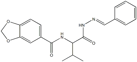 N-{1-[(2-benzylidenehydrazino)carbonyl]-2-methylpropyl}-1,3-benzodioxole-5-carboxamide 구조식 이미지