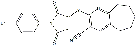 2-((1-(4-bromophenyl)-2,5-dioxopyrrolidin-3-yl)sulfanyl)-6,7,8,9-tetrahydro-5H-cyclohepta[b]pyridine-3-carbonitrile 구조식 이미지