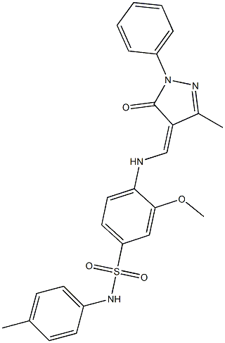 3-methoxy-4-{[(3-methyl-5-oxo-1-phenyl-1,5-dihydro-4H-pyrazol-4-ylidene)methyl]amino}-N-(4-methylphenyl)benzenesulfonamide 구조식 이미지