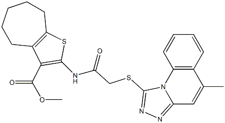 methyl 2-({[(5-methyl[1,2,4]triazolo[4,3-a]quinolin-1-yl)sulfanyl]acetyl}amino)-5,6,7,8-tetrahydro-4H-cyclohepta[b]thiophene-3-carboxylate 구조식 이미지
